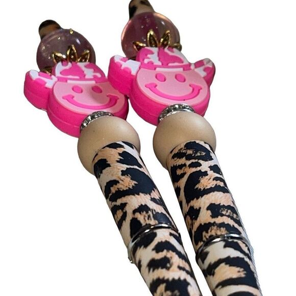 Happy face emoji leopard print cowboy hat beaded pen handmade Galaxy glitter bli - Picture 3 of 7